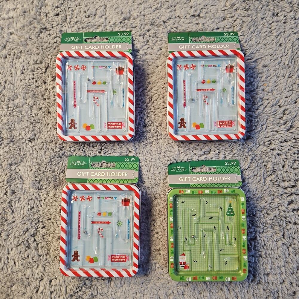 Lot of 4 New Metal Tin Holiday Gift Card Holders with game cover
